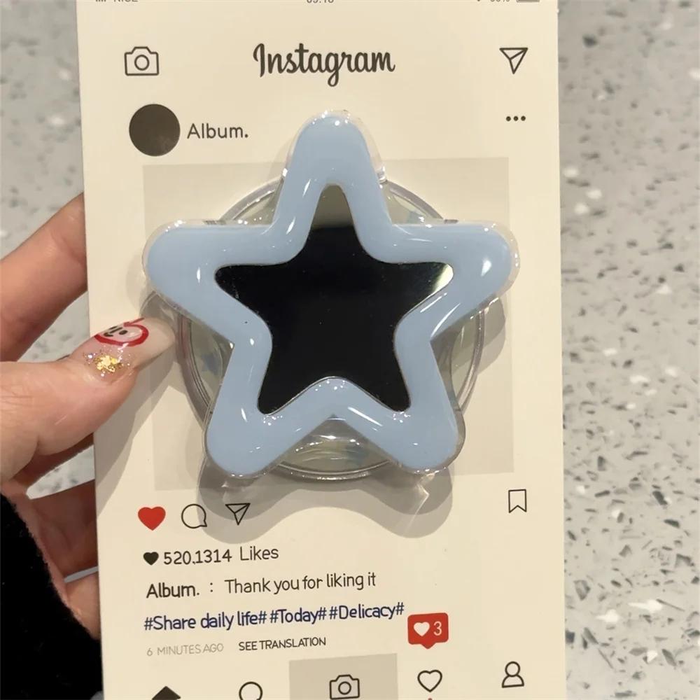 Korean Cute Pink Blue Star Mirror For Magsafe Griptok Holder Phone Finger Ring Stand Support For iPhone 16 Pro Max Girl Bracket