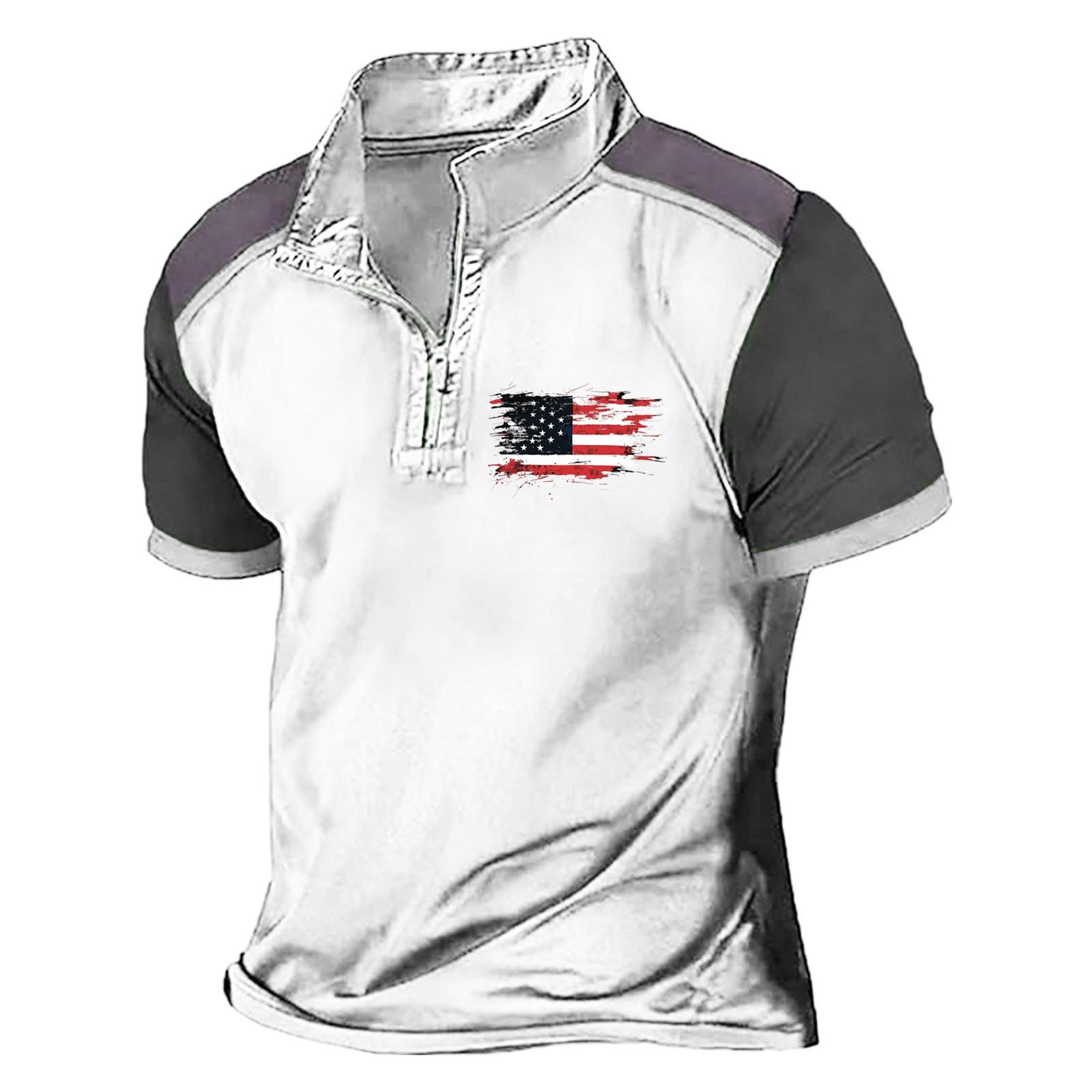 

Летняя новинка для мужчин, повседневная рубашка с воротником-стойкой и короткими рукавами, подходящая по цвету, с полумолнией XL белый