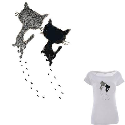 Two Cute Cats Iron On Patch 14*23.2cm Transfer Stickers For T-shirt Dress Patches A-level Washable
