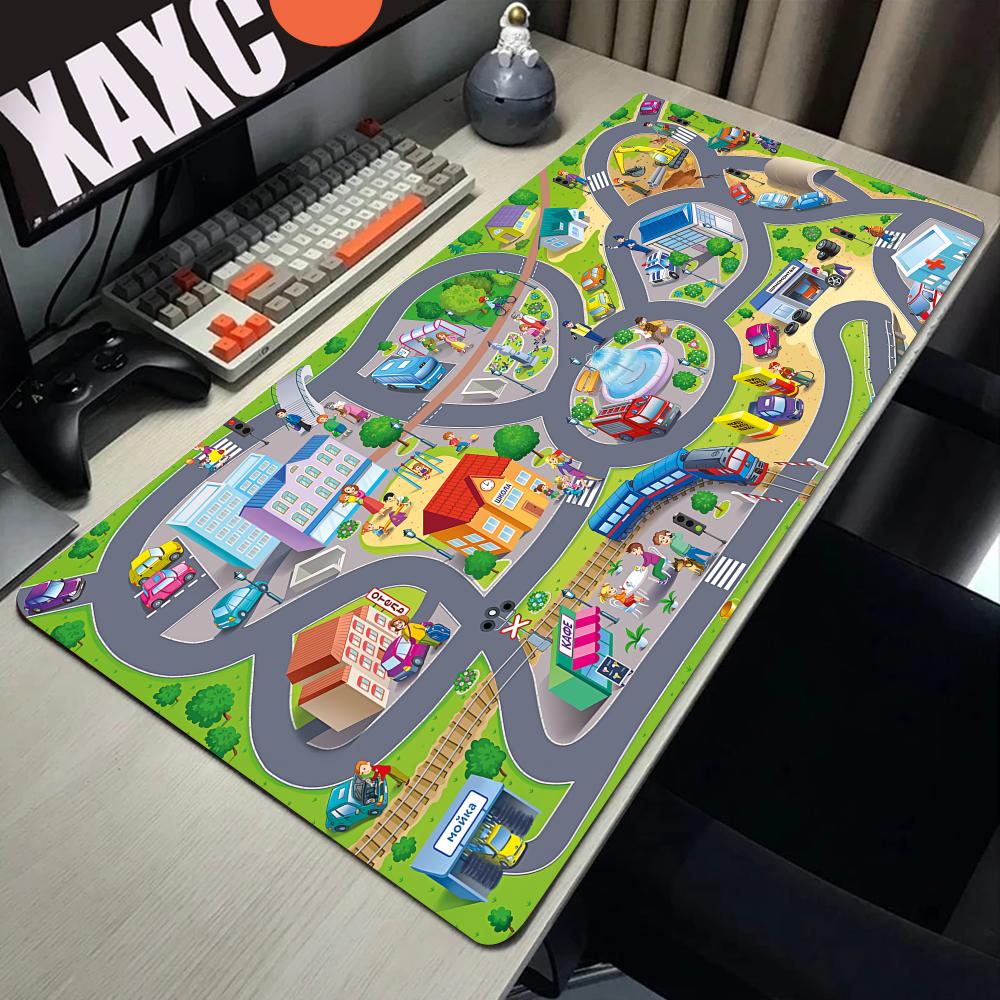 Pc Gaming Setup Accessories City Road Cartoon Mouse Pad Large Desk Mat Mousepad Gamer x Computer Table Mats Office Xxl