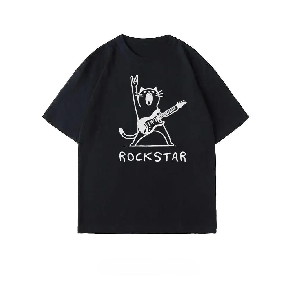 Summer New American Rockstar Rockstar Cat Shortsleeved Summer Casual Loose Tshirt Cute T Shirt Clothing Tee Female Tops