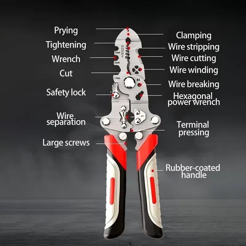 Foldable Crimping Pliers Wire Strippers Splitting Stripping Specialized Splitter Electrician Winding Cable Cutter Tool