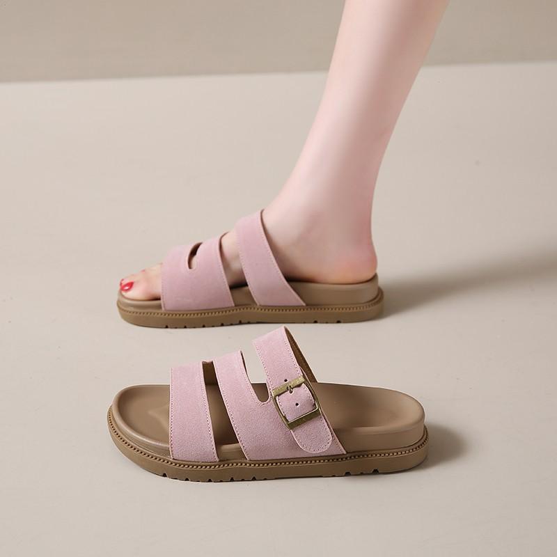 Shoes Woman 2025 Female Slippers Beige Heeled Sandals Luxury Slides Platform Low New Flat Black Designer PU Rome Rubber Fabric