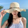 Wide-brimmed beaded sunshade straw hat for women, summer seaside vacation beach hat, fashionable face-shading French-style sun hat