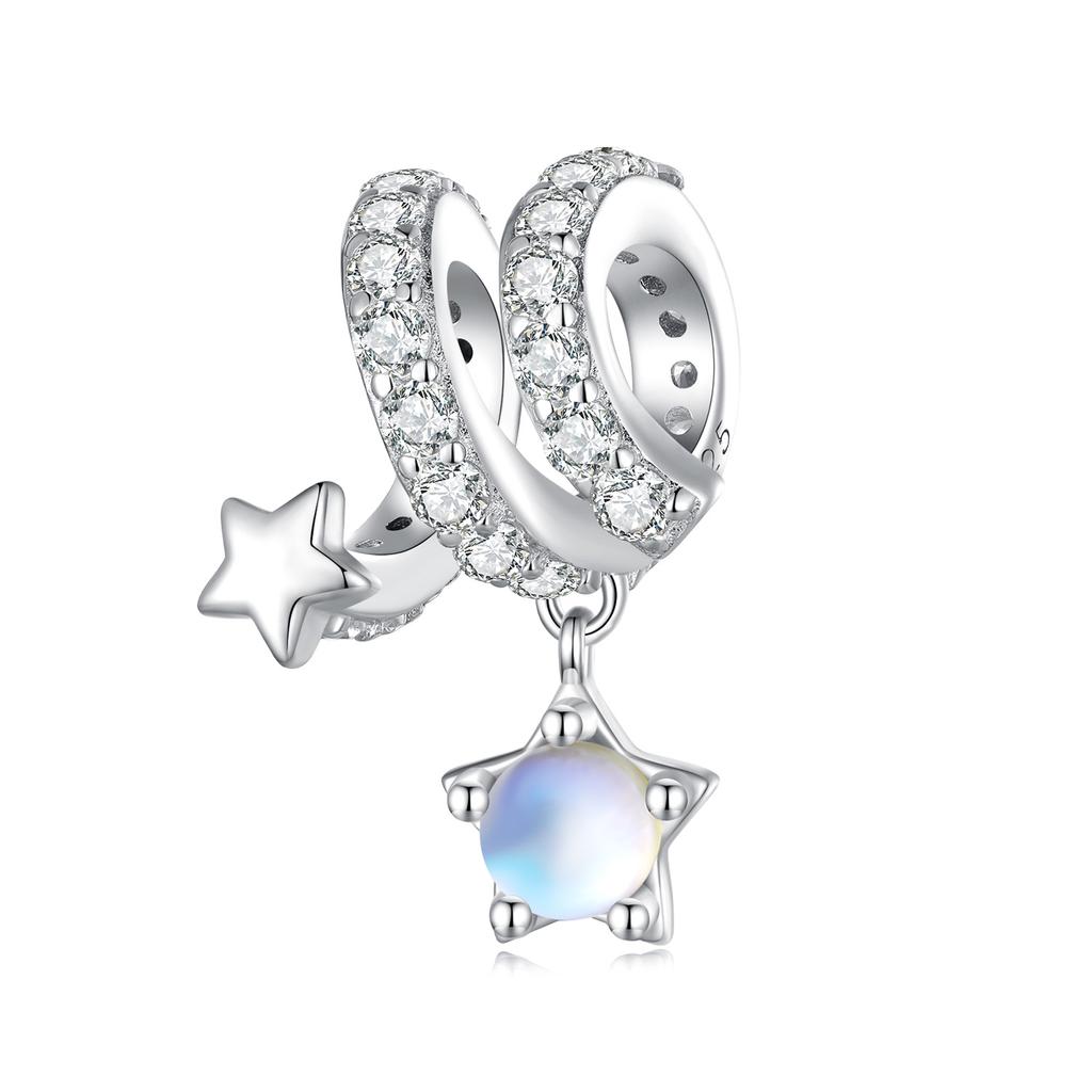 WOSTU 925 Silver Moonstone Charms Heart Beads Astronaut Moon Pendant Fit Bracelet DIY Necklace Jewelry Making