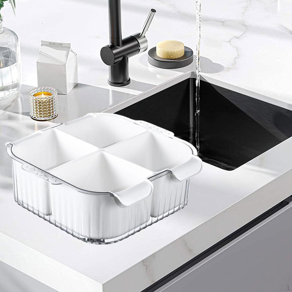 Divided Drain Basket Serving Tray Space Saving Vegetable Washing Colander Bowl