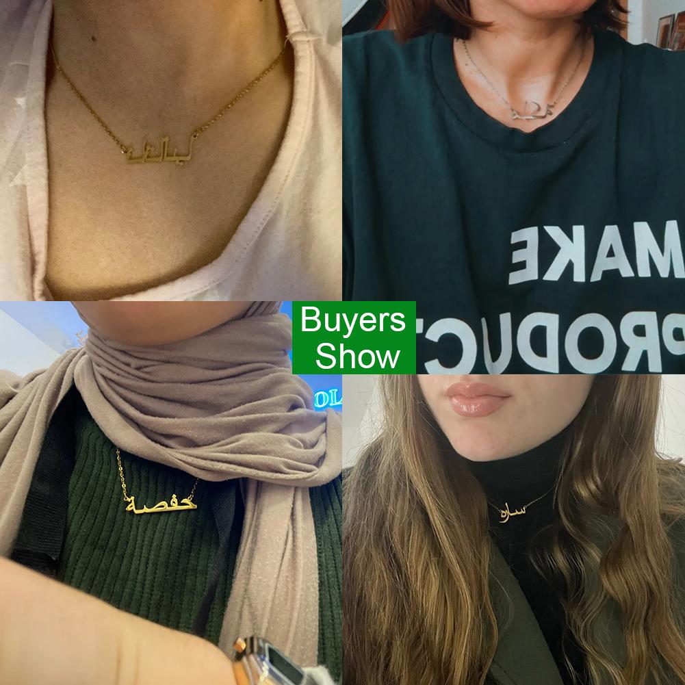 Personalized Arabic Necklace for Women Men Custom Arabic Stainless Steel Pendant Jewelry Necklace Box Chain Gift
