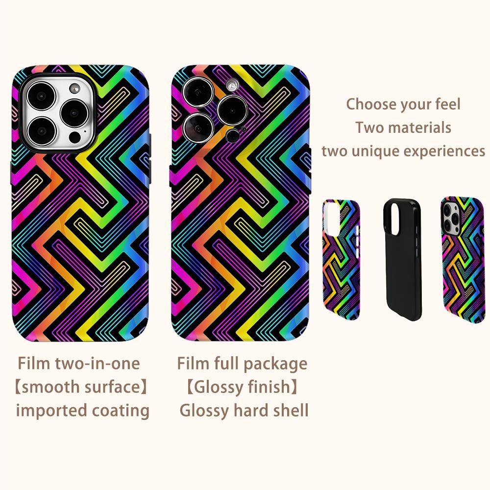 Neon Chevron Geometric Phone Case for IPhone 17AIR 16E 16 15 14 13 12 11 17 Pro Max Plus Double-layer Back Cover