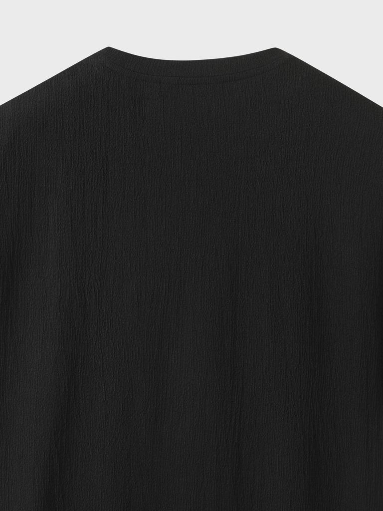 ZIOZIA Men'S Crease Round Short Sleeve T-Shirt_Black
