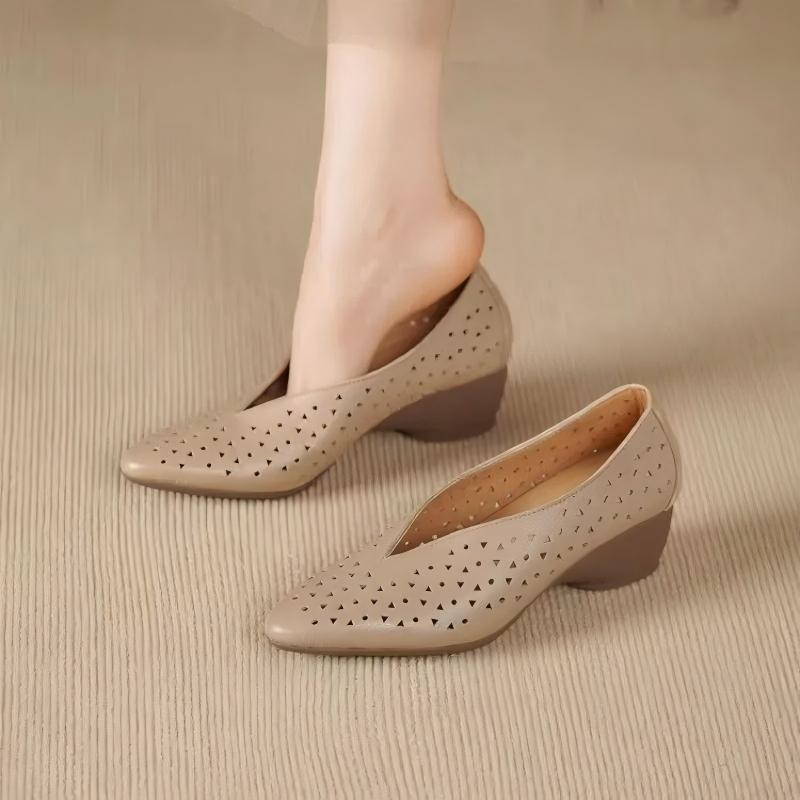 Summer Women's V-Cut Hollow Out Wedge Heel Shoes - Soft Sole Comfortable Mother Shoes, Korean Style Casual Commuter Flats