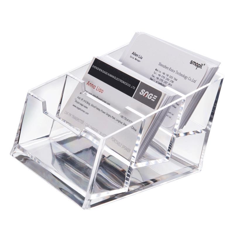 Transparent Geometric Business Card Holder - Available In Single, Double, or Triple-Layer Options for Desktop Use