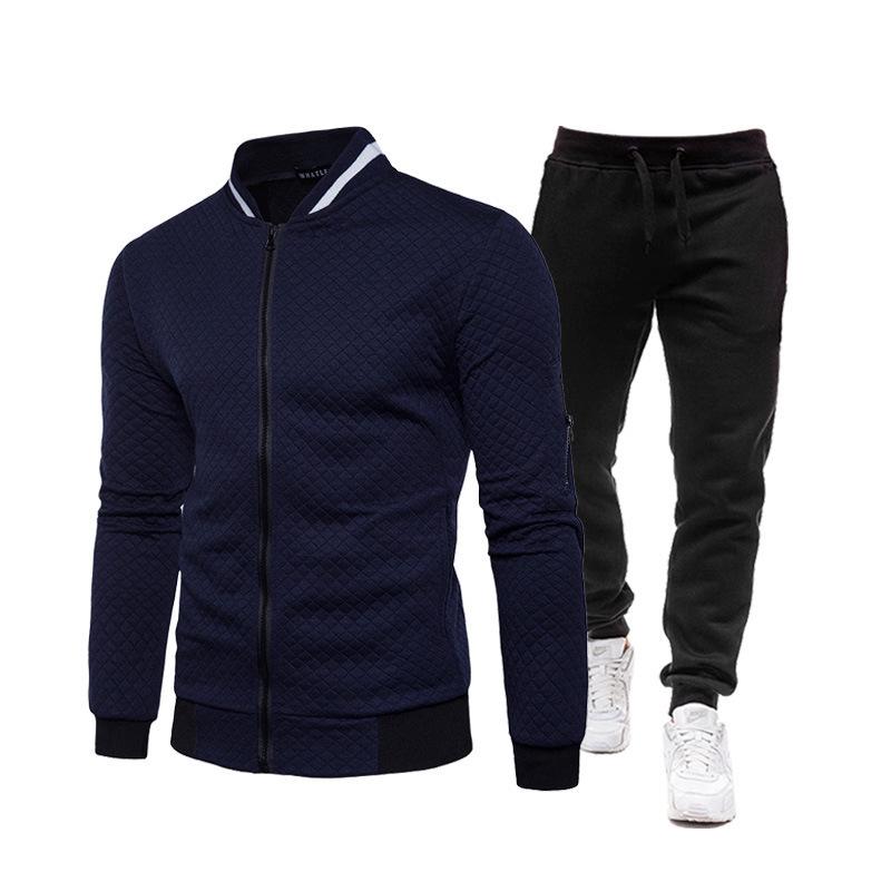 2025 Men's Color Block Fleece Hoodie Set: Casual Two-Piece Sweatshirt Outfit