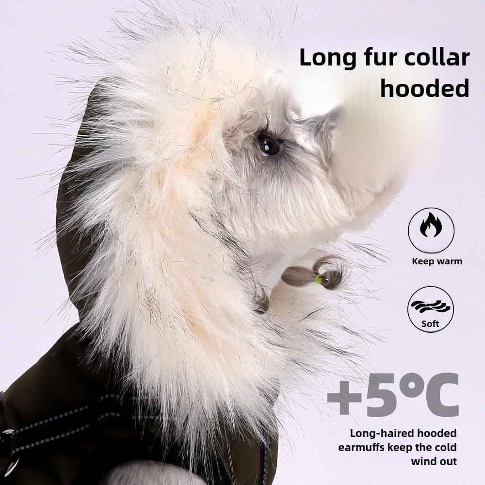 Pet Dog Winter Warm Plush Coat Fleece Hooded Puppy Reflective Winter Clothing Dog Cat Clothes Warm Cotton Vest Hooded Fur Collar