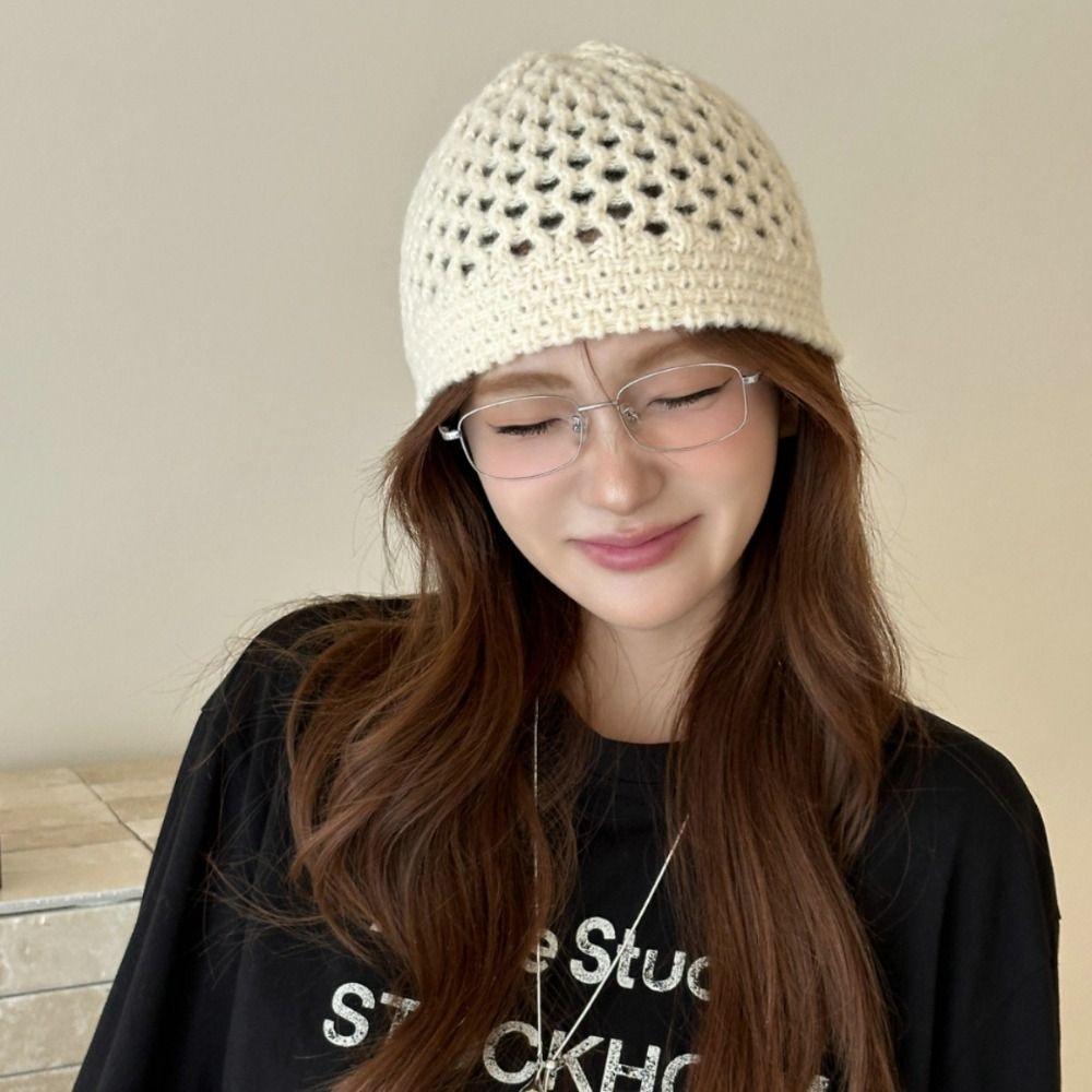 Hollow Out Crochet Pullover Hat Bohemian Style Weave Cap Sweet Knitted Beanies Hat  Girls