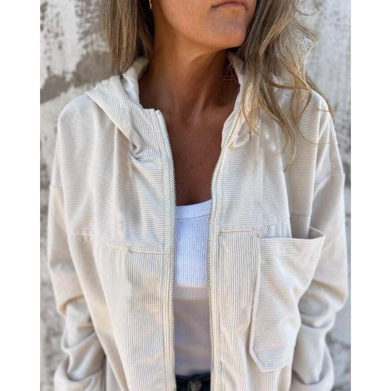 Autumn New Solid Color Simple Style Corduroy Hooded Jacket for Women