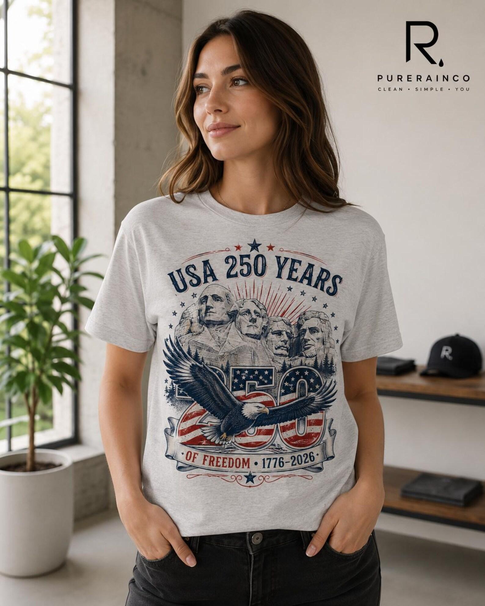 USA 250 Years Of Freedom Shirt, Mount Rushmore Patriotic T-Shirt, American Eagle Tee XL