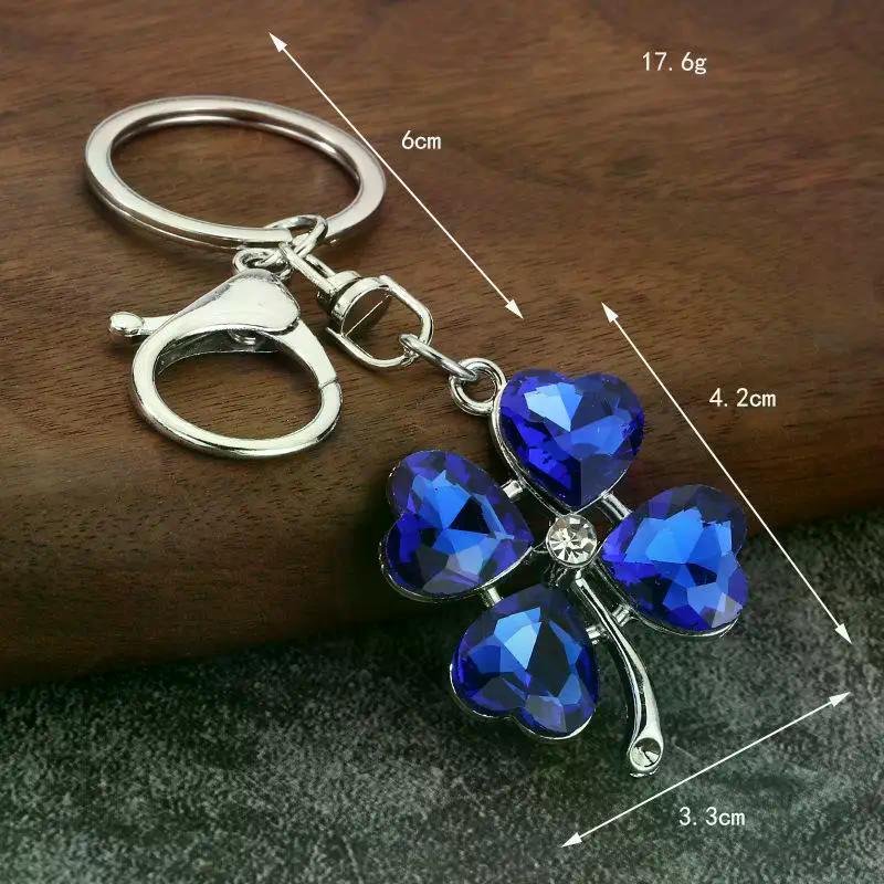 Trendy Luxury Rhinestone Four-Leaf Clover Keychain Fashion Exquisite Green Leaf Keyring Bag Charms For Women Gifts