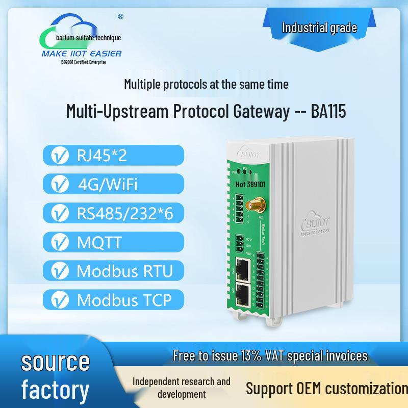 Barium Rhenium BA115: 6-Port Modbus to MQTT with TLS/SSL and VPN Encryption