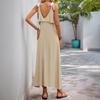 New casual seaside vacation ruffle leaf edge suspender solid color dress