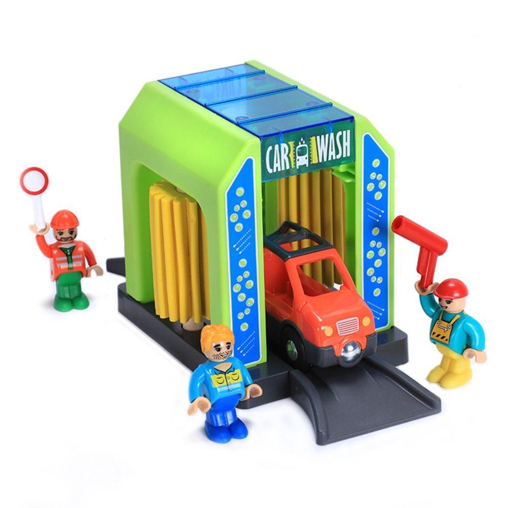 Car Wash Room Wooden Train Tracks Railway Toys Simulation Plastic Toy Set  Children Gift