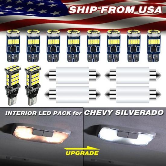 14pc LED Light Kit Map Dome Interior Package White for Chevy Silverado 1999-2006