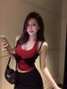 Black and white contrasting colors fake two-piece neck sling vest women's summer sleeveless chest pad with sweet hot girl top outside