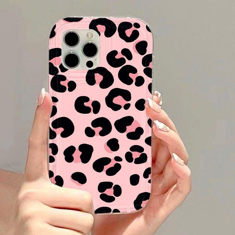 Pink Leopard Print Is Suitable for iPhone16promax Anti-drop Mobile Phone Case 14Pro Large Hole 13/12 Apple 15 Soft Case