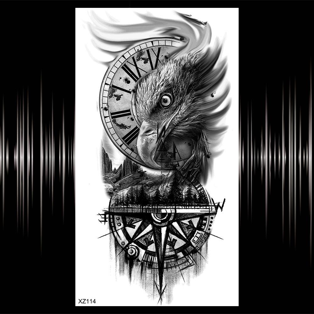 Kompass Brief Temporäre Tattoo Für Männer Frauen Erwachsene Realistische Gefälschte Wolf Schädel Tattoos Aufkleber Tiger Schwarz Wald Tatoos Unterarm