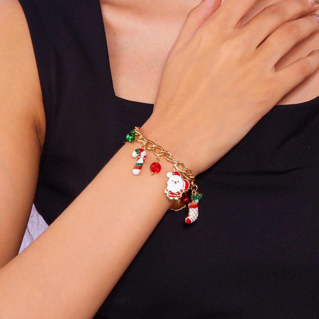 Christmas Chain Bracelet for Women Sweet Christmas Tree Snowflake Santa Claus Bell Bracelet Xmas Holiday Party Jewelry