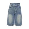 Women's Bermuda Jean Shorts High Waisted Knee Length Baggy Jorts Wide Leg Loose Denim Shorts with Pockets