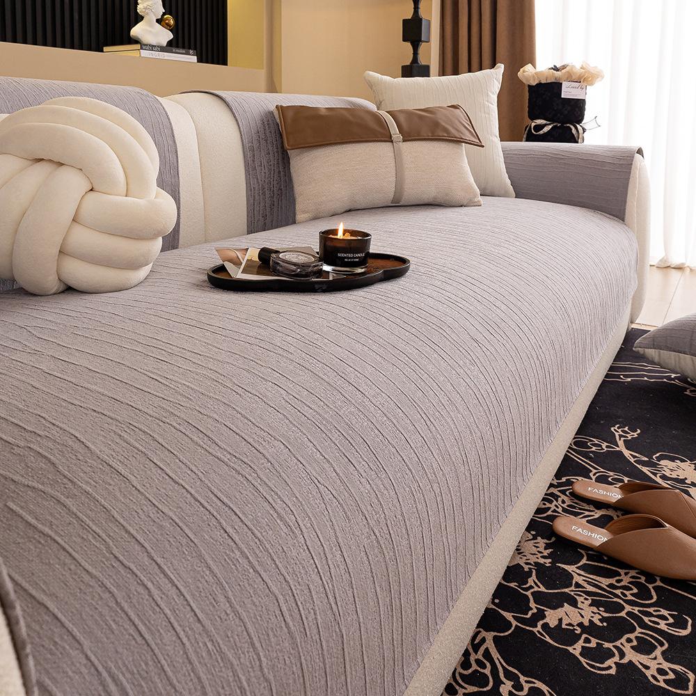 

Подушка для дивана универсальна для всех сезонов Новая прямая подушка сиденья дивана Нескользящий чехол Полотенце для дивана Шениль 70*70cm серый