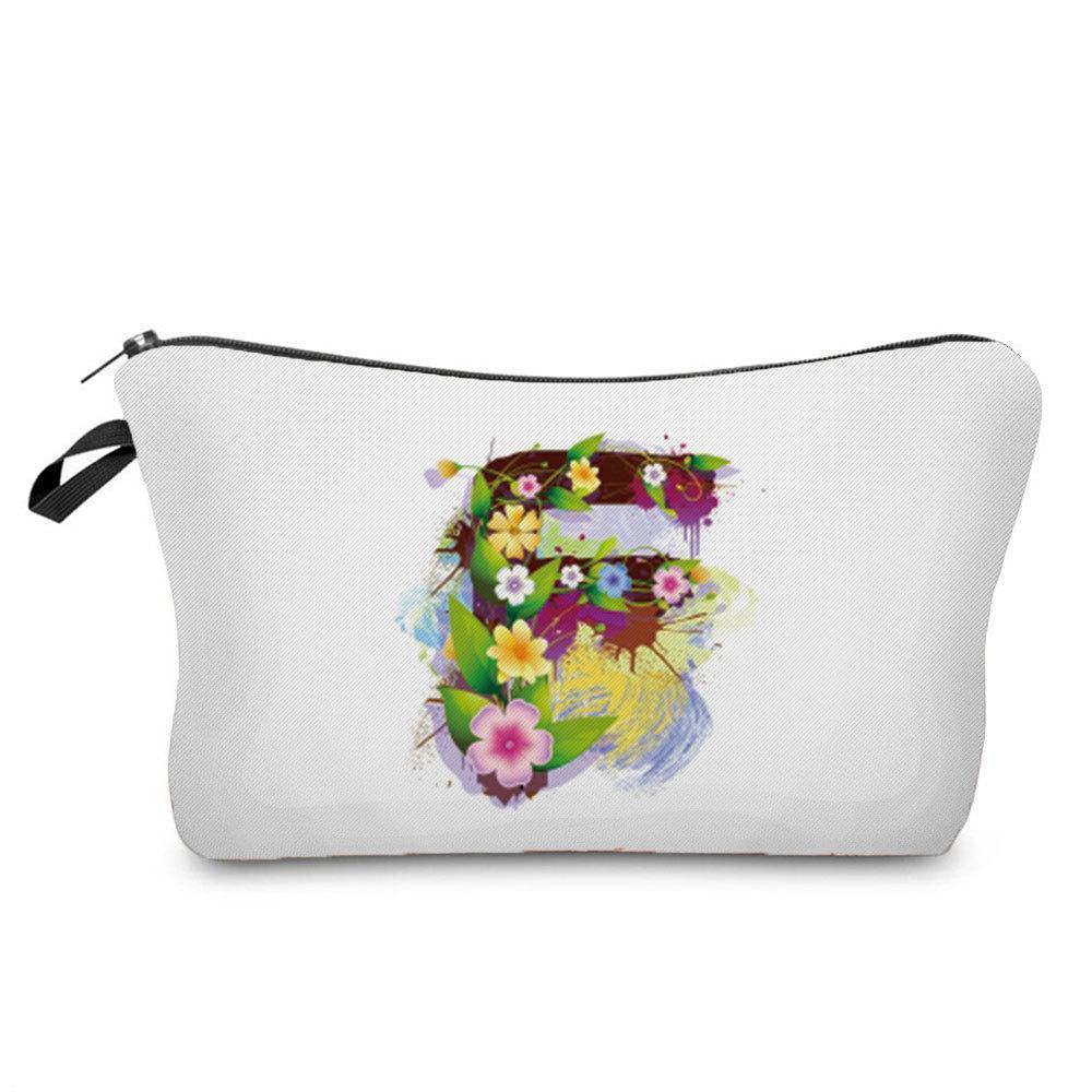 Women Flower Group Letters Print Cosmetic Bag Toiletries Organize Travel Storage Case 6787