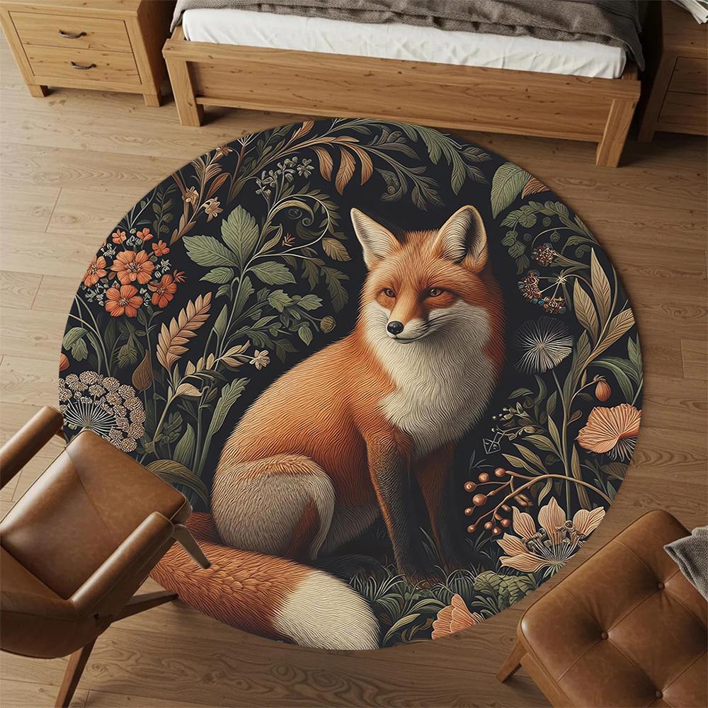 1pc fox floral Round Chair mat Area Rug - Non-Slip, Floor Mat for Office, Bedroom, and Indoor Decor c1118185