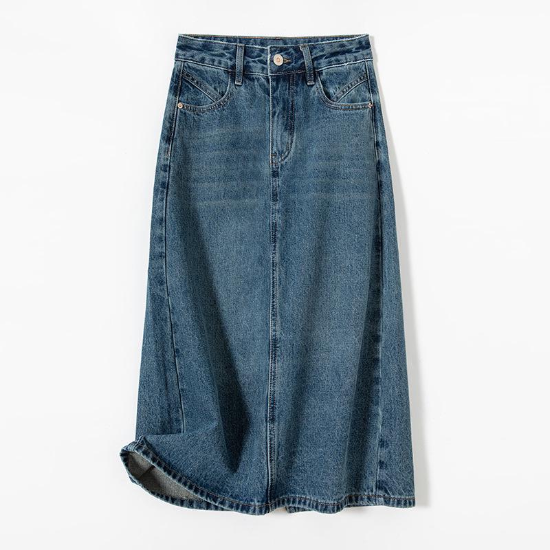 Women s Slimming 3D Cut Denim A-line Midi Skirt with Back Slit - Spring 2026 Collection Medium синий