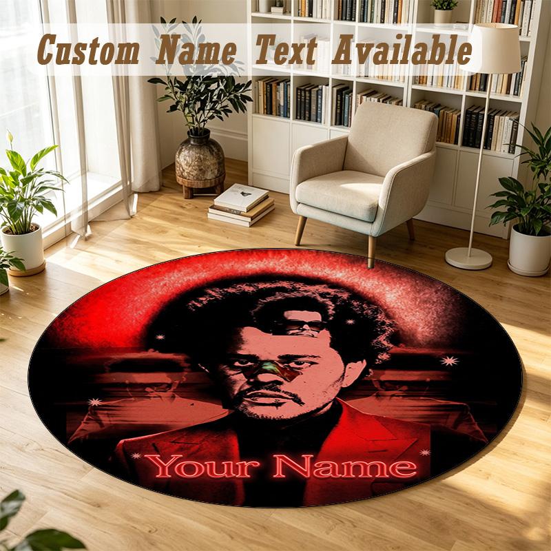 Round Rug Custom NameThe Weeknd Pattern Non Slip Carpet Home Floor Decor