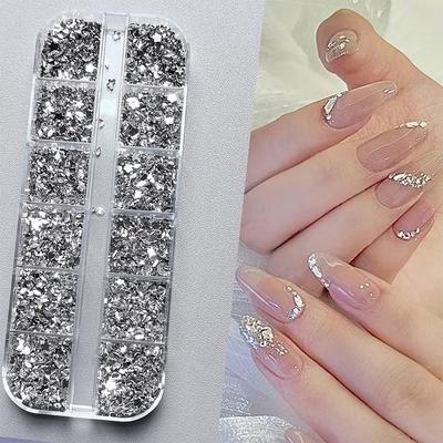 12 Grids/Box Nail Art Multi Shape Flat Back Crystal Rhinestone Dazzling Diamonds Strass Manicure Tip 3d Decoration
