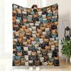 VIKAMA Cute Cat Family Flannel Throw Blanket Multi Breeds Kitten Print Soft Warm Sofa Bedroom Pet Lover Home Decor Gift