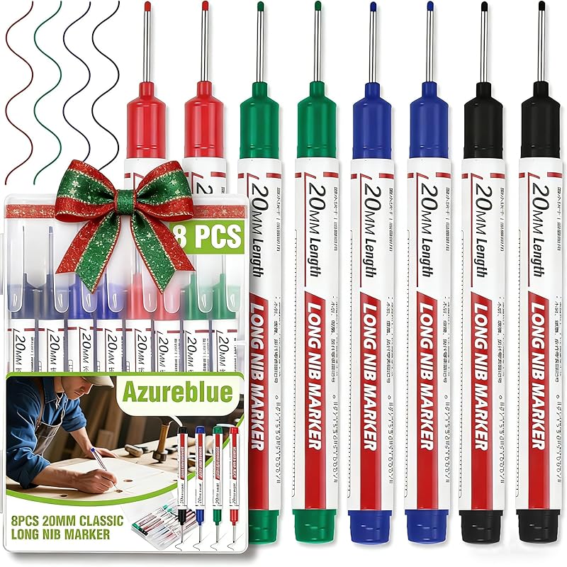 Azureblue 8pcs Long Nib Marker, Long Head Deep Hole Marker Pens, Waterproof Construction Markers Marking Tool, Multi-Purpose Deep Reach Pen Makes For 8pcs-20mm