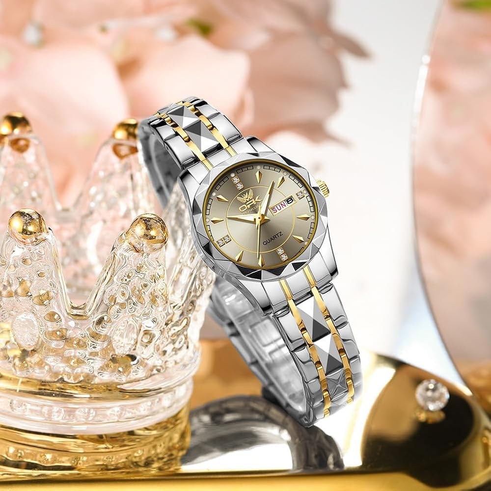 OPK Women's Quartz Analog Watch Simple Lightweight Classic Waterproof Gray with Date Function and Luminous Display