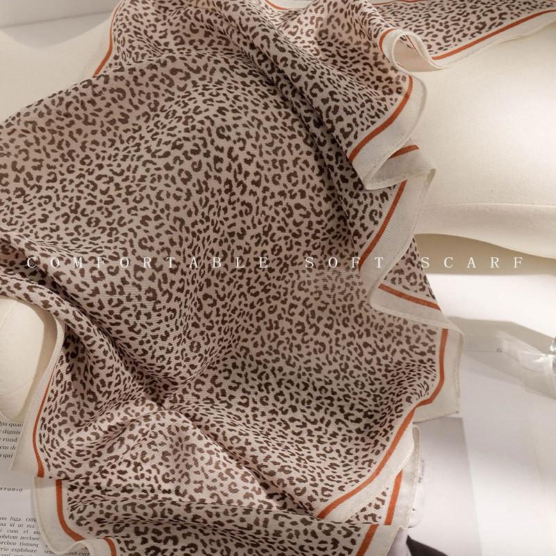 Elegant Silk Wool Blend Square Scarf With Leopard Print Lightweight Accessory Women