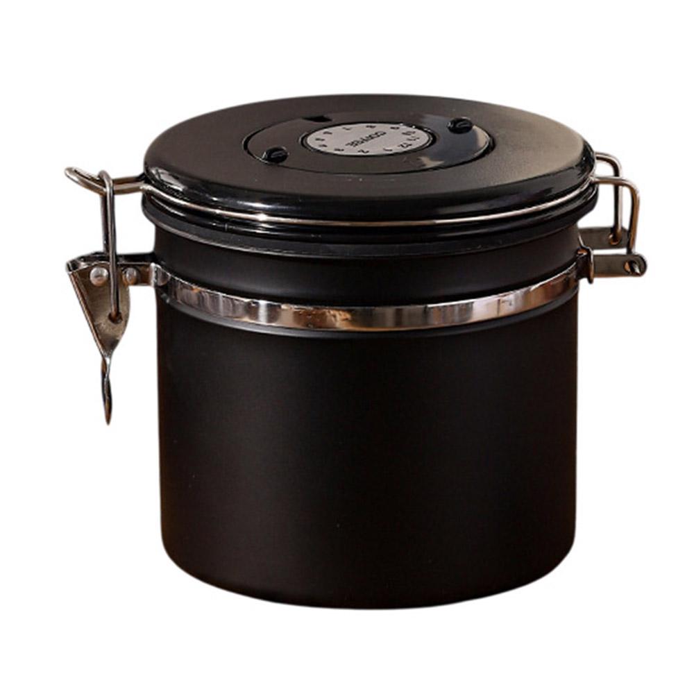 Kaffeburk i 304 rostfritt stål 1,2L Livsmedelsförvaringsbehållare med datumspårare, Skopa för kaffe, Bönor