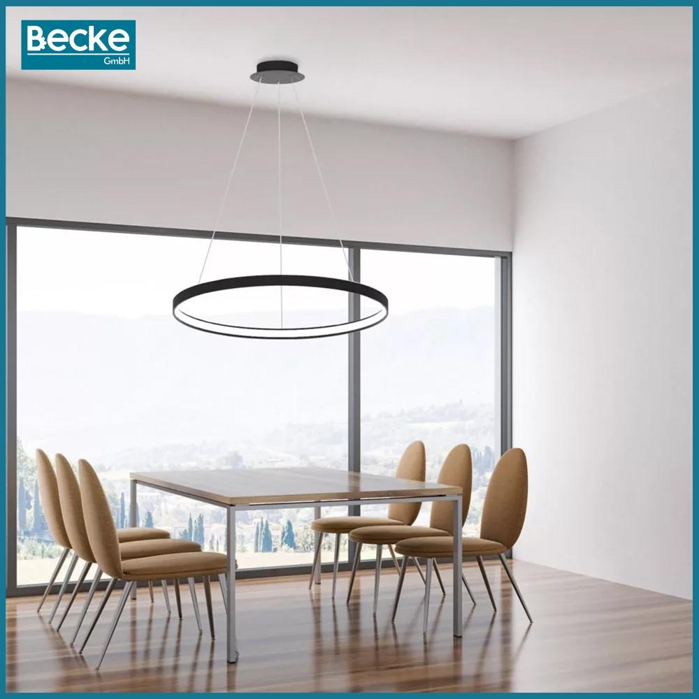 Ringformad LED-taklampa, matt svart, 25W, modern, industriell, hängande, lång, Neutral