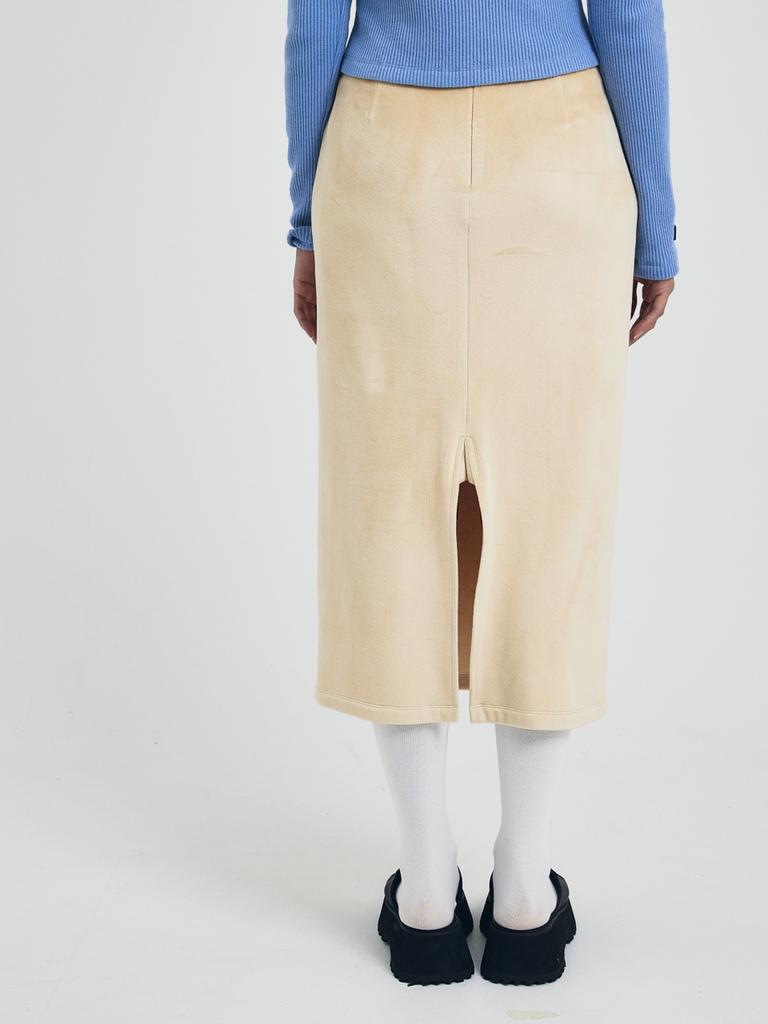 Ce Yeon Soft Velvet Long Skirt Yellow Beige