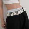 Punk Double Row Hole Belt Wide Side Hip-hop Waist Belt PU Leather Star Waistbands  Female/Girls