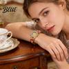 Metall-Rundzifferblatt-Uhr Damen Blumiges Armband Strasssteine Elegant Stilvoll
