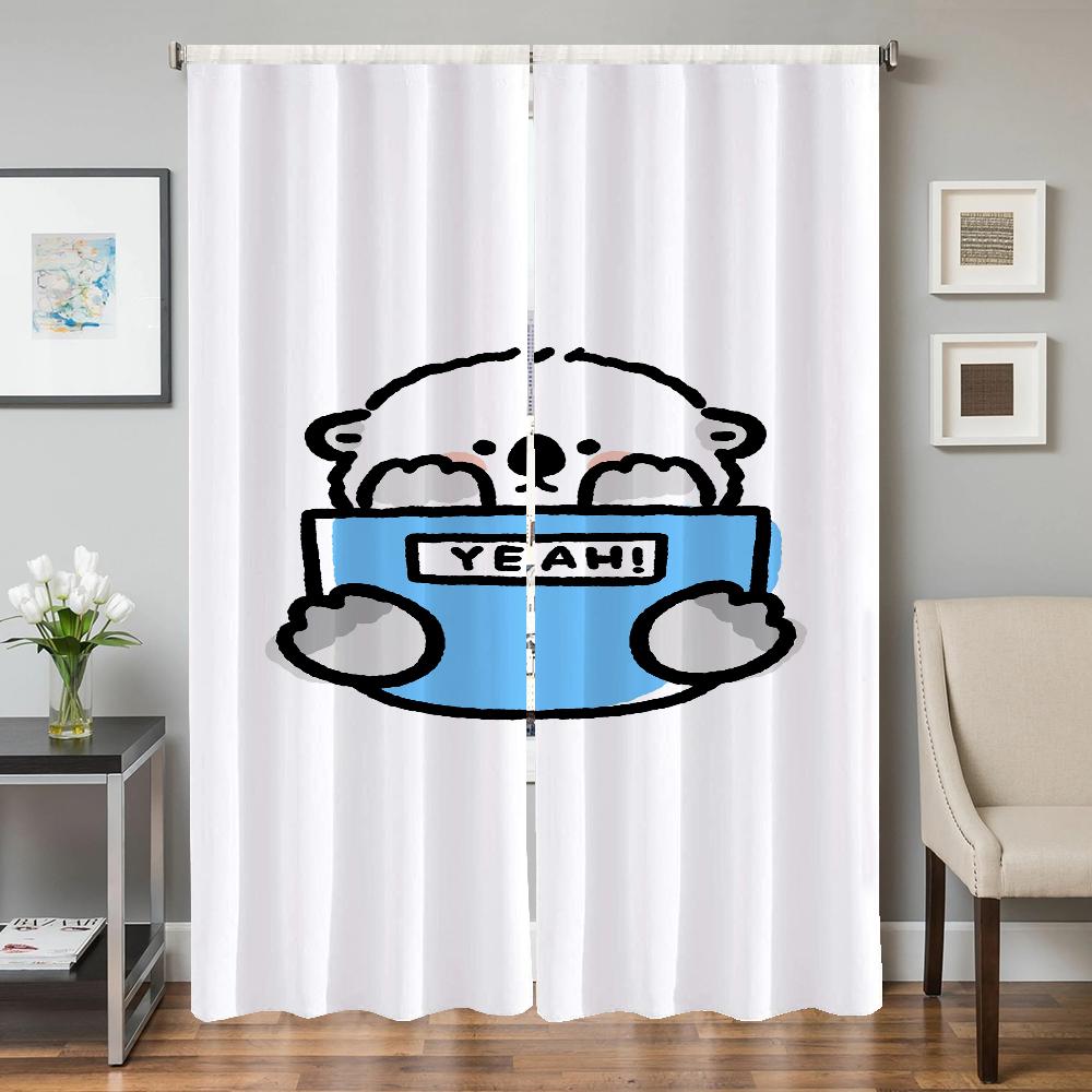 Home Interior Kitchen Curtains for Living Room 2 Pieces Blackout Curtains Door Curtain Cute Animals Partition Bedroom Decoration