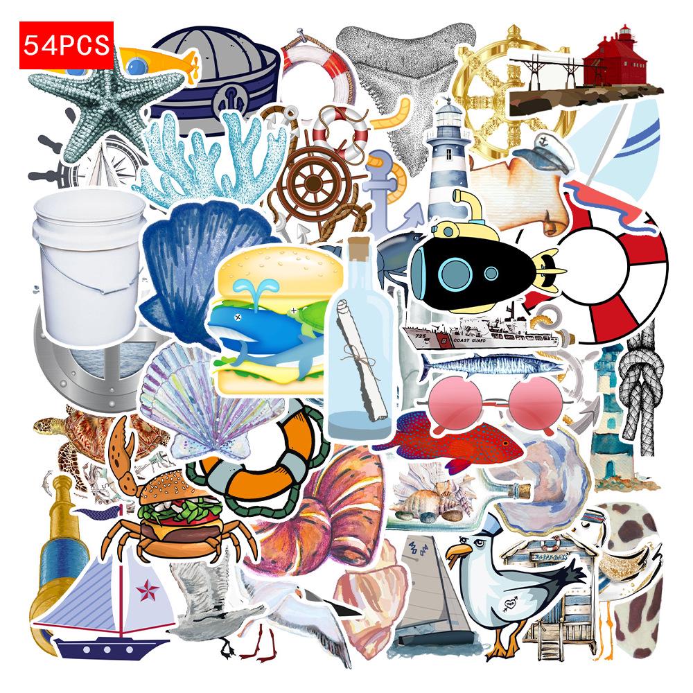 

54 Ocean Journey Graffiti Stickers - Waterproof Decorative Stickers for Bicycles, Phones, Refrigerators, and Notebooks
