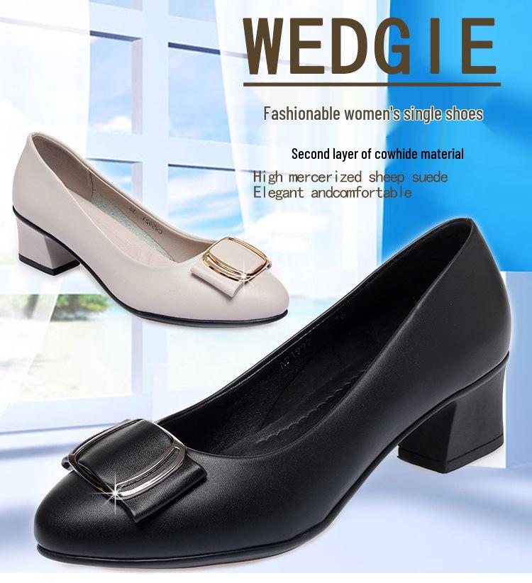 Four Seasons Women's Burgundy & Beige Leather Pointed-Toe Low-Cut Pumps with Medium Thick Heels.