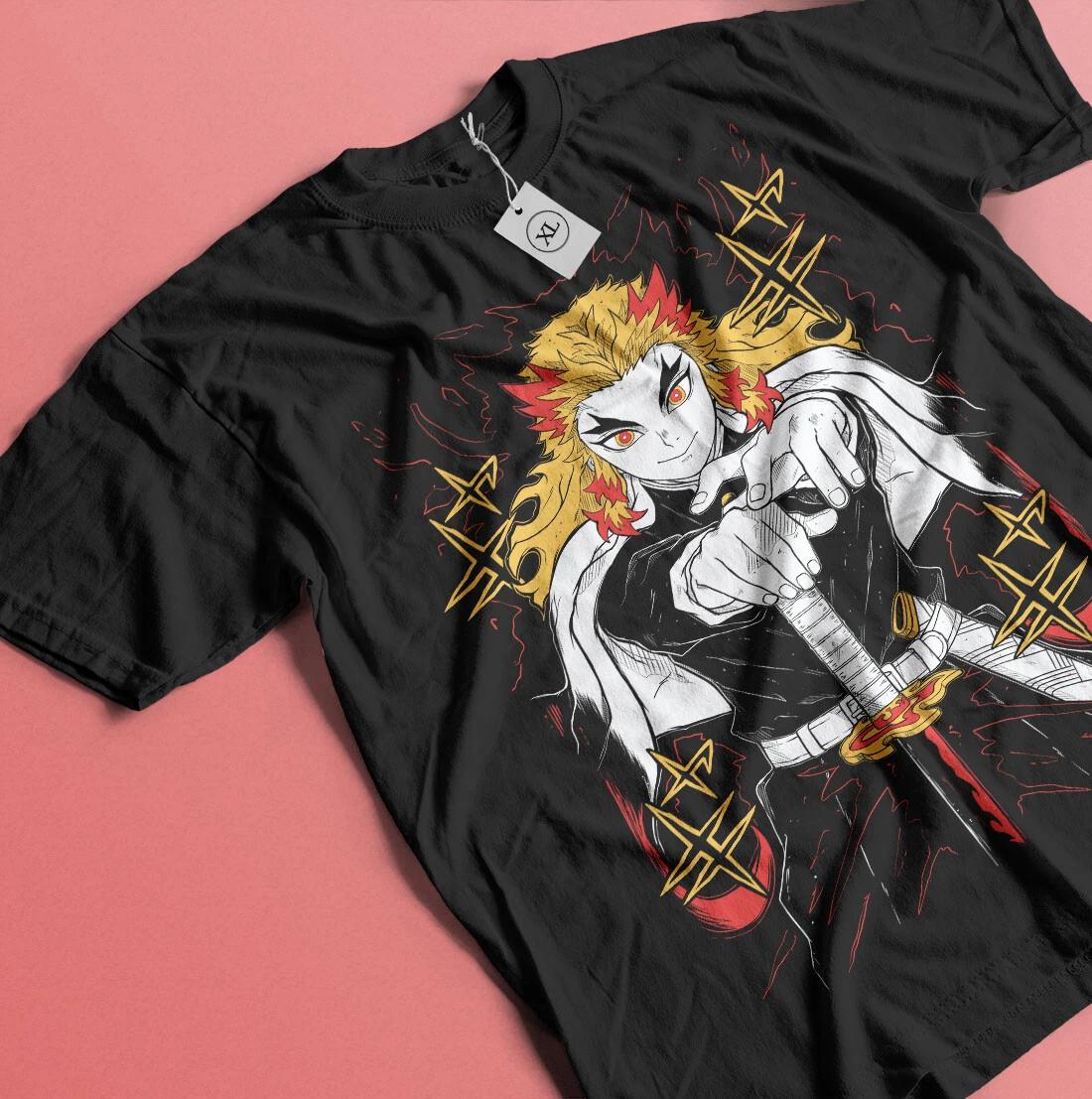 

Кёджуро Ренгоку Футболка Истребитель Демонов Винтаж Аниме Манга Ужасы Подарок Футболка XL