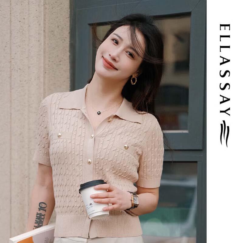 

ELLASSAY Women s French Style Short Sleeve Modal Knit Polo Shirt M